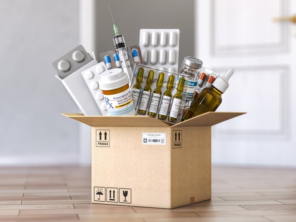 medications in a shipping box_528419614