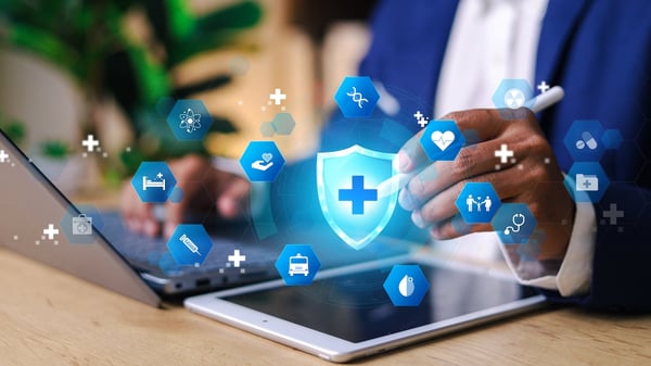 pharmacist using ai technology on tablet for effective patient centered care